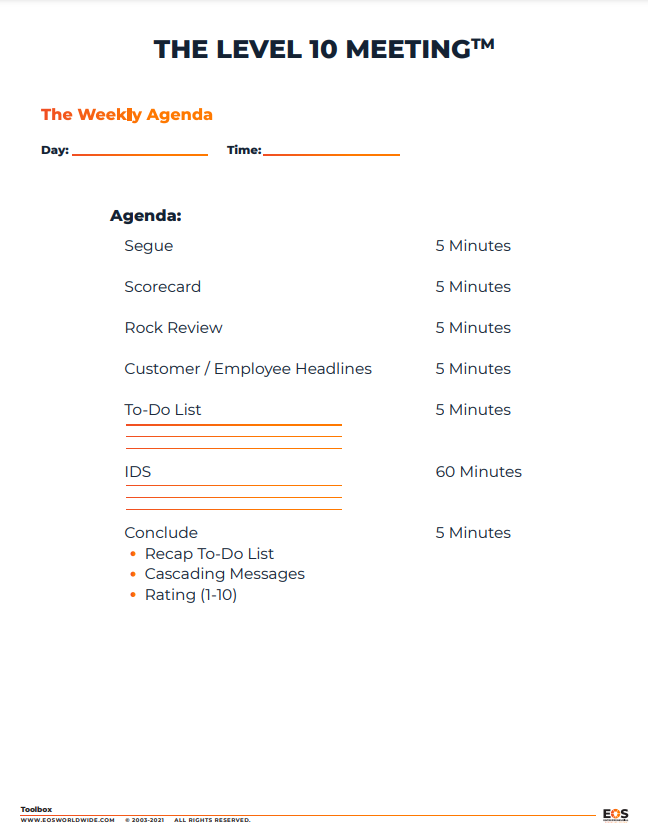 Level 10 Meeting Agenda Template Word